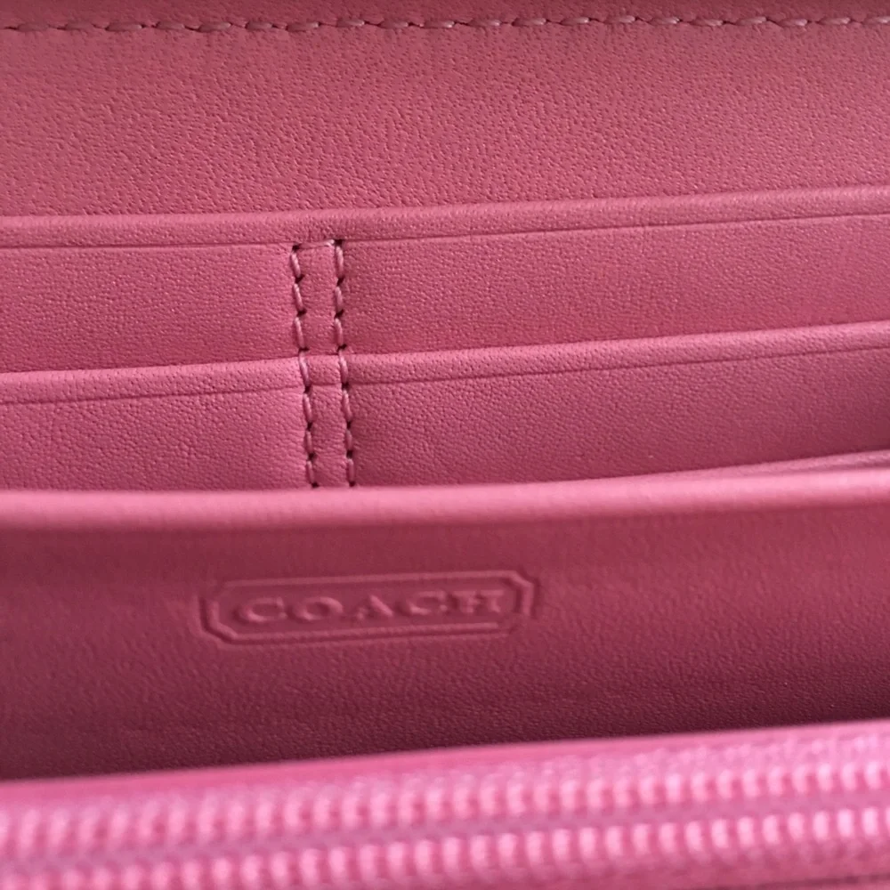 Coach Heritage Accordion Wallet Stripe Signature Tan Pink Monogram Canvas Zip - Picture 10 of 10
